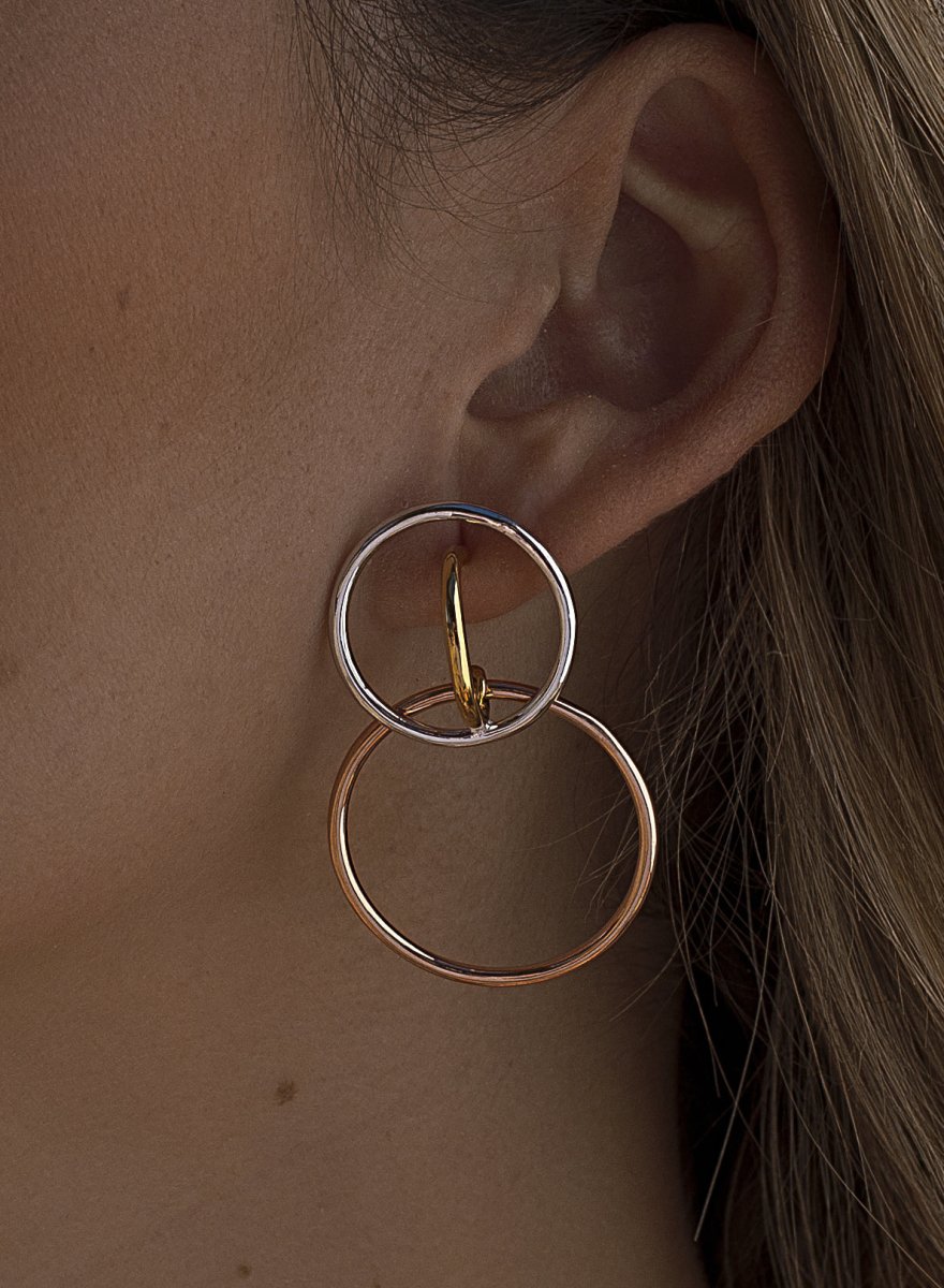 Earrings - Earrings hoop design of three hoops united tricolor
