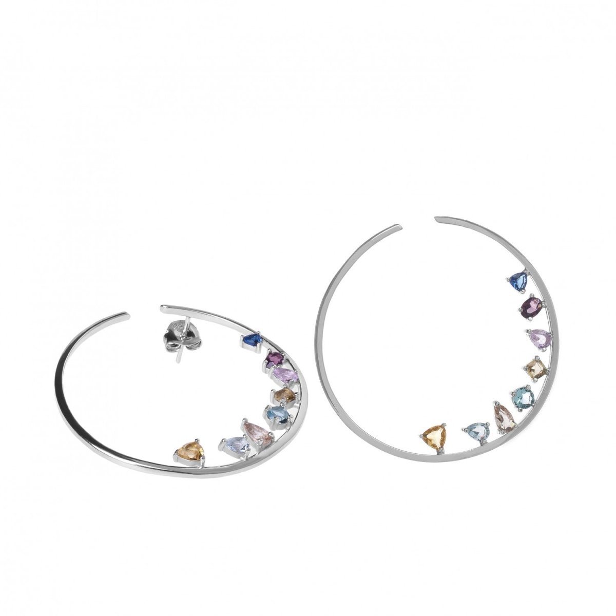 Earrings - Original hoop earrings with gems multicolor diagonal arrangement