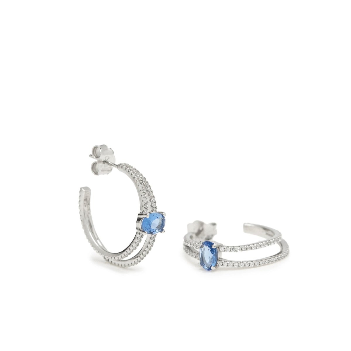 Blue adamantine quartz and zirconia central motif hoop earrings - LINEARGENT