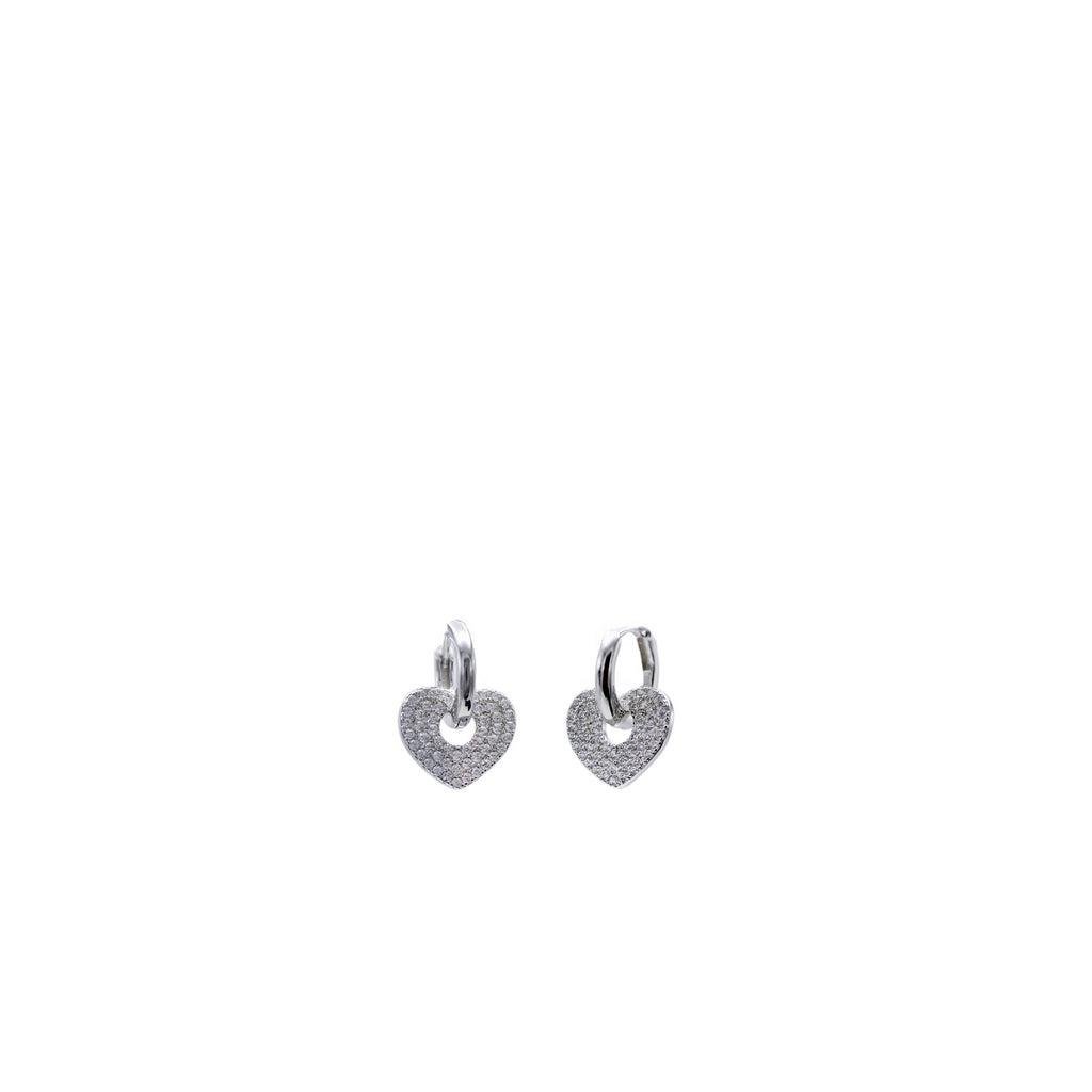 Earrings - Hoop earrings with heart motif pendants in plain silver