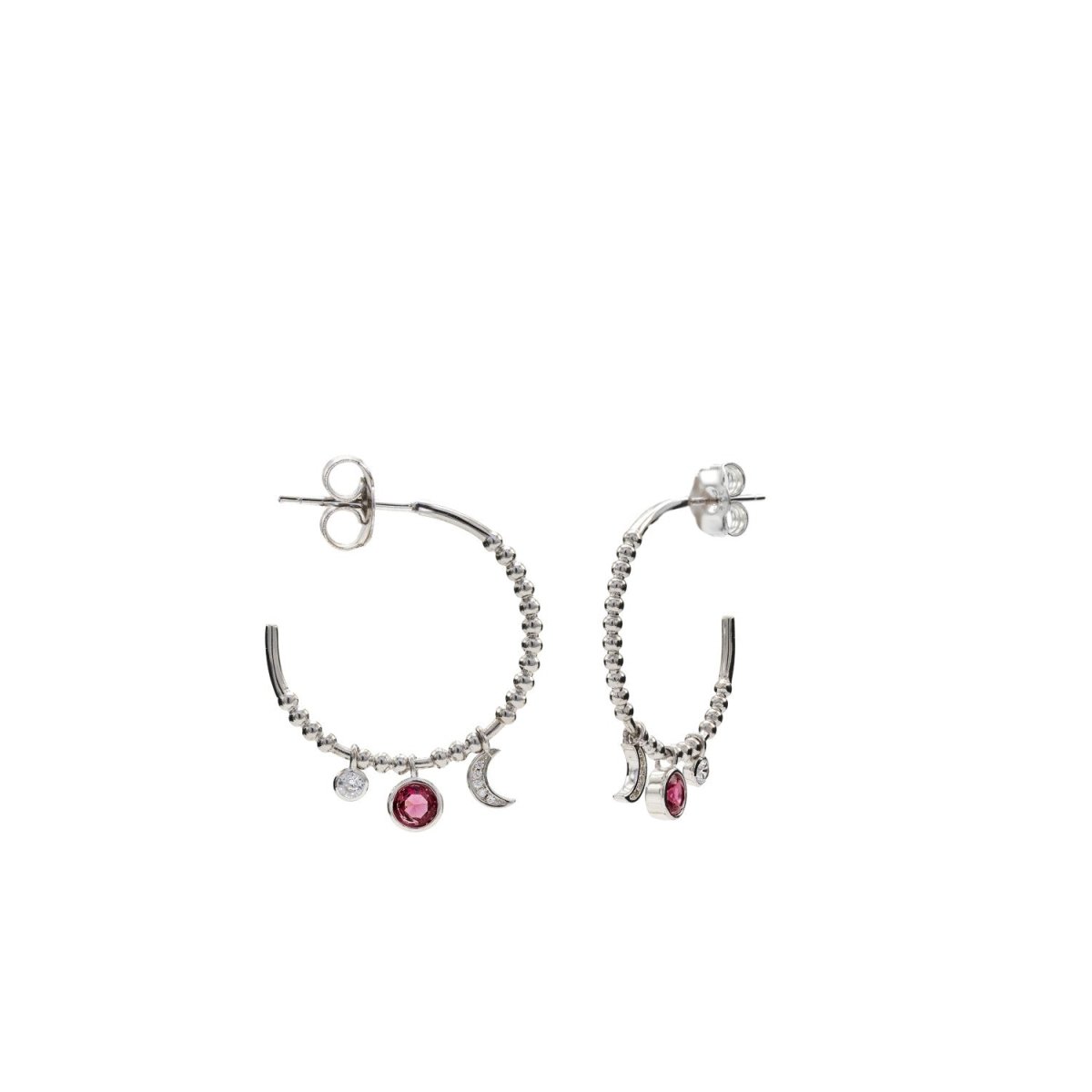 Earrings - Hoop earrings with moon and circle motif pendants