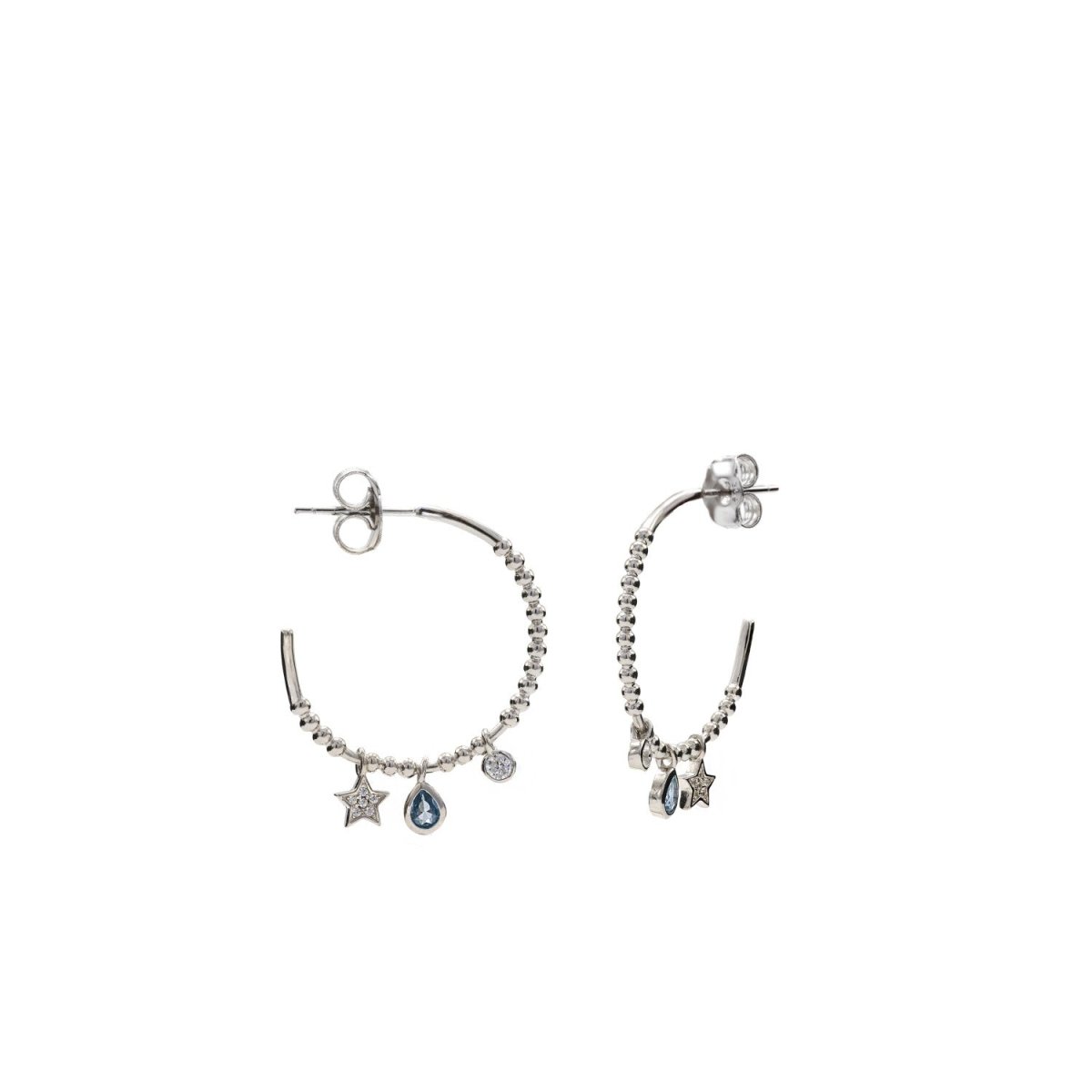 Earrings - Hoop earrings with teardrop and round moon motif pendants