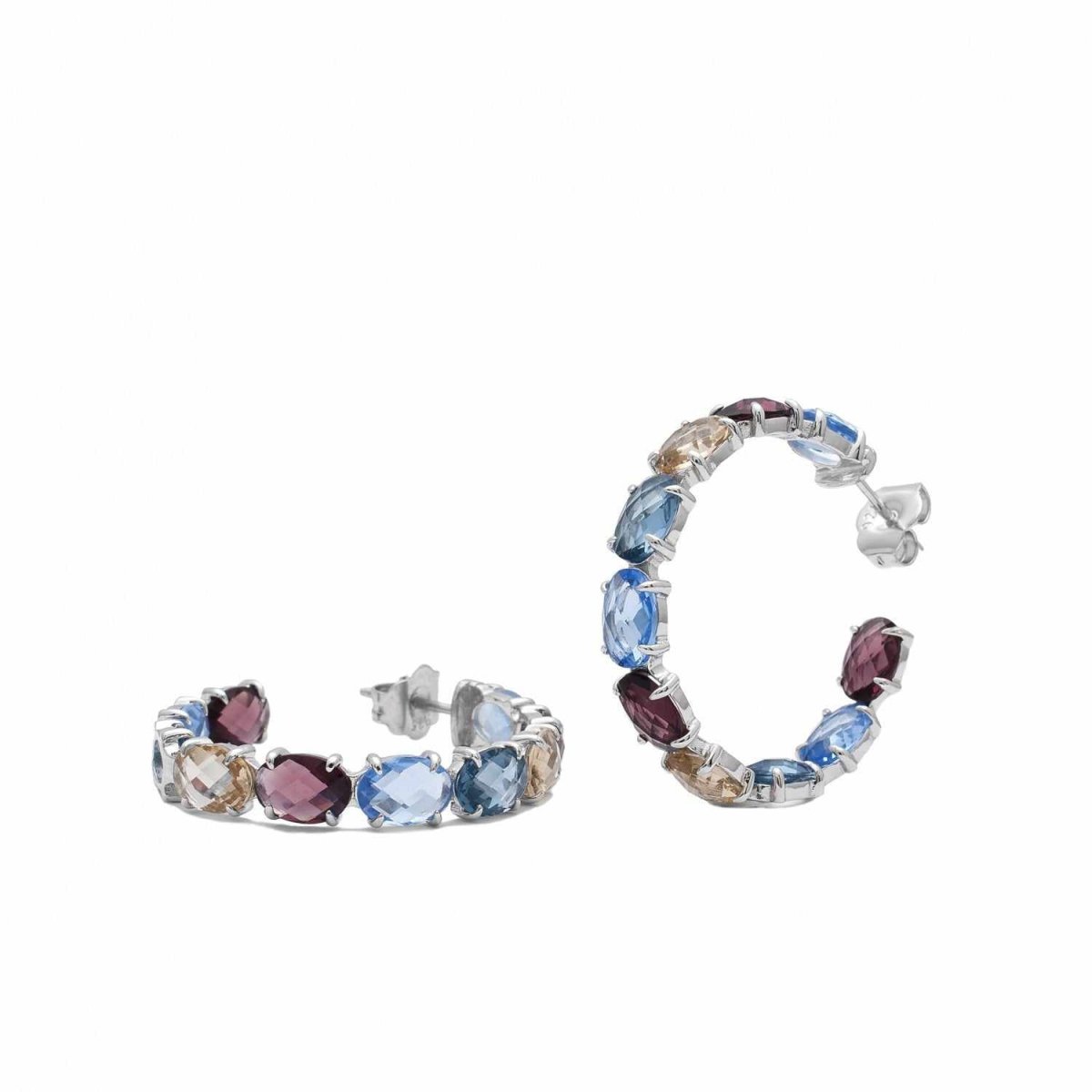 Pendiente · Pendientes aros con piedras formados por gemas en tonos fríos