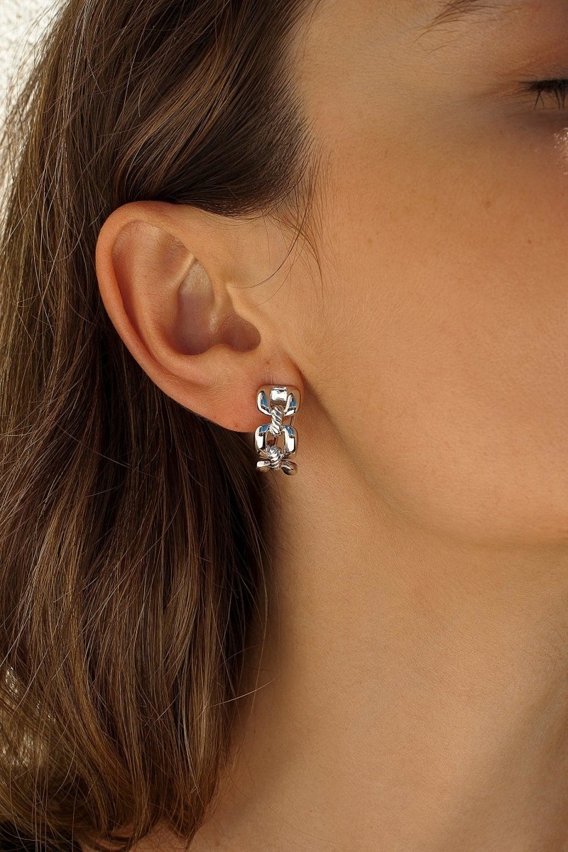 Earrings - Omega clasp semi-open chain design earrings