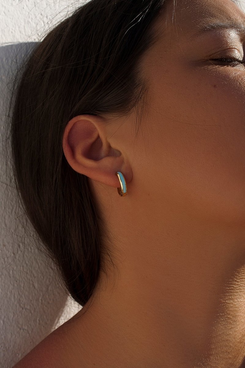 Earrings - Blue enamel design small hoops gold plated earrings