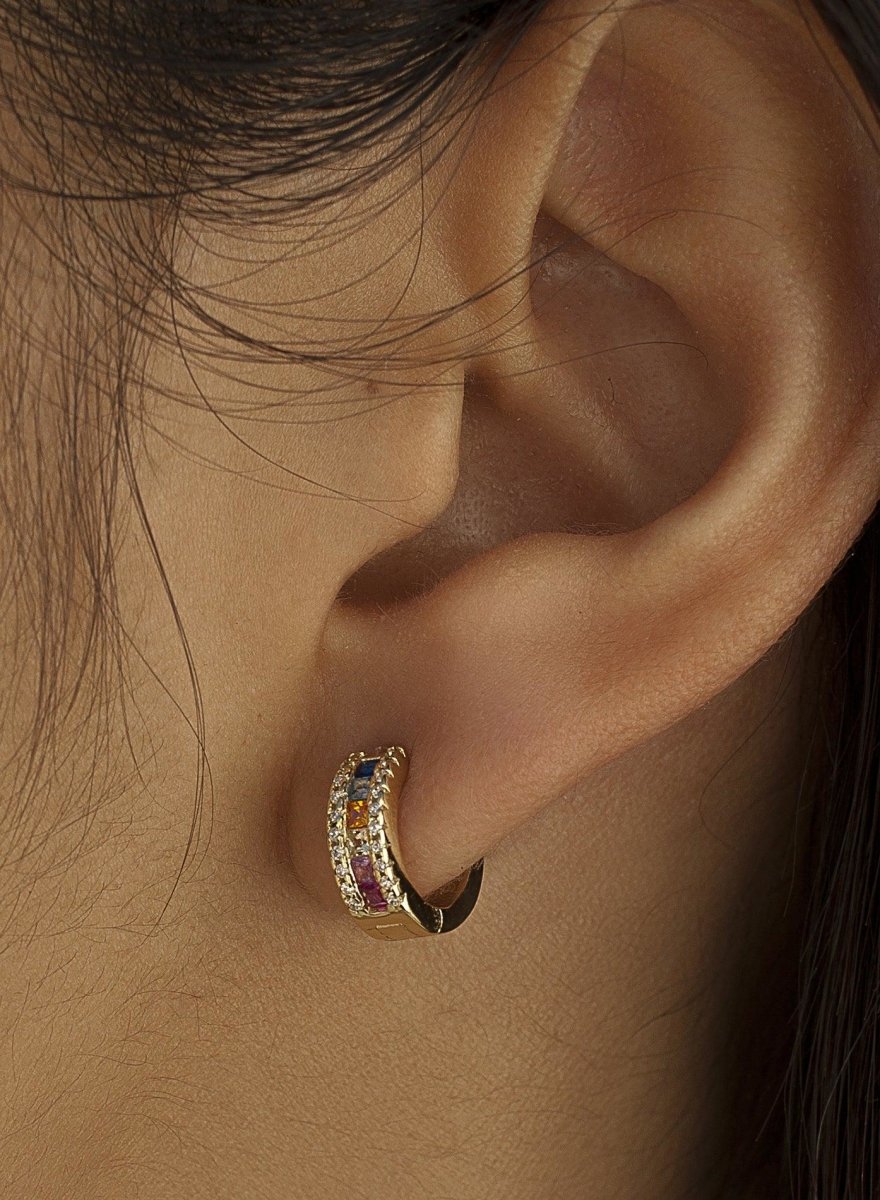 Pendiente · Pendientes aros pequeños diseño carril de gemas talla princesa