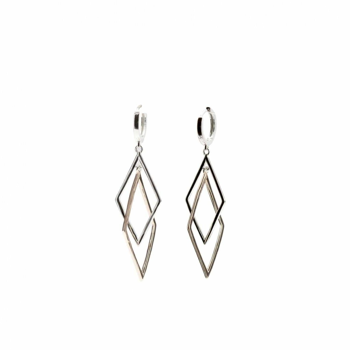 Earrings - Bicolor long silver earrings with rhombus design