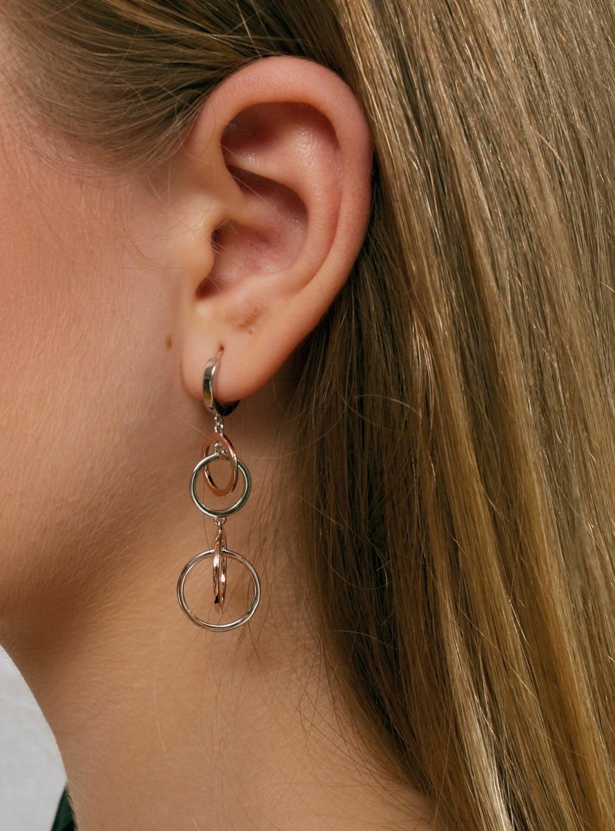 Earrings - Bicolor silver earrings with tangled circles design