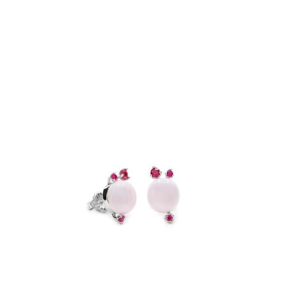 Bubble button earrings with fuchsia gems - LINEARGENT