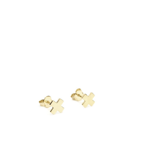 Pendiente · Pendientes botón diseño de cruz bañados en oro