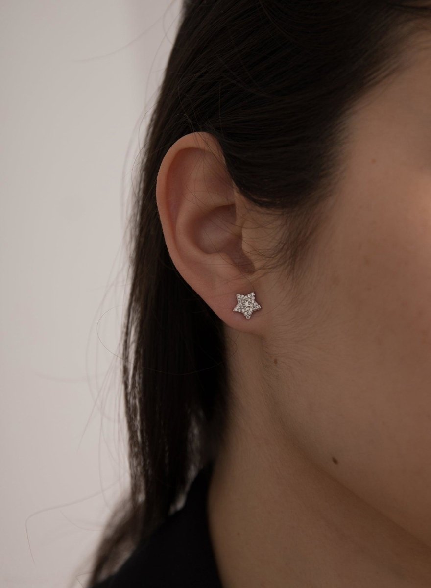 Earrings - Small shiny earrings with star motif and zircons
