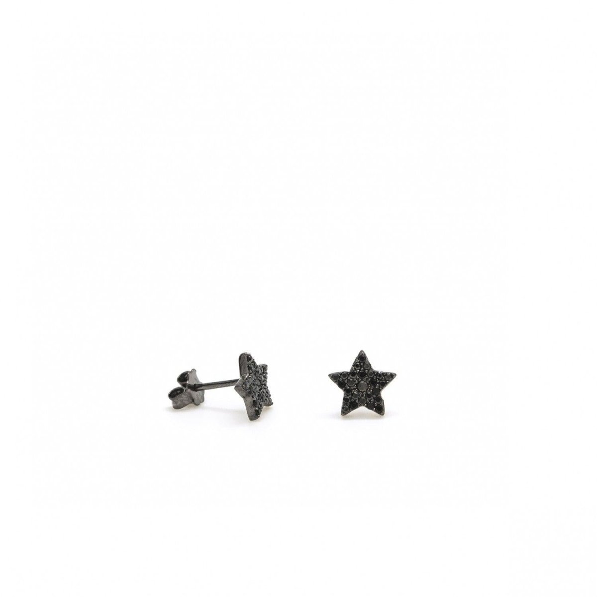 Earrings - Small shiny earrings with star motif and ruthenium plating