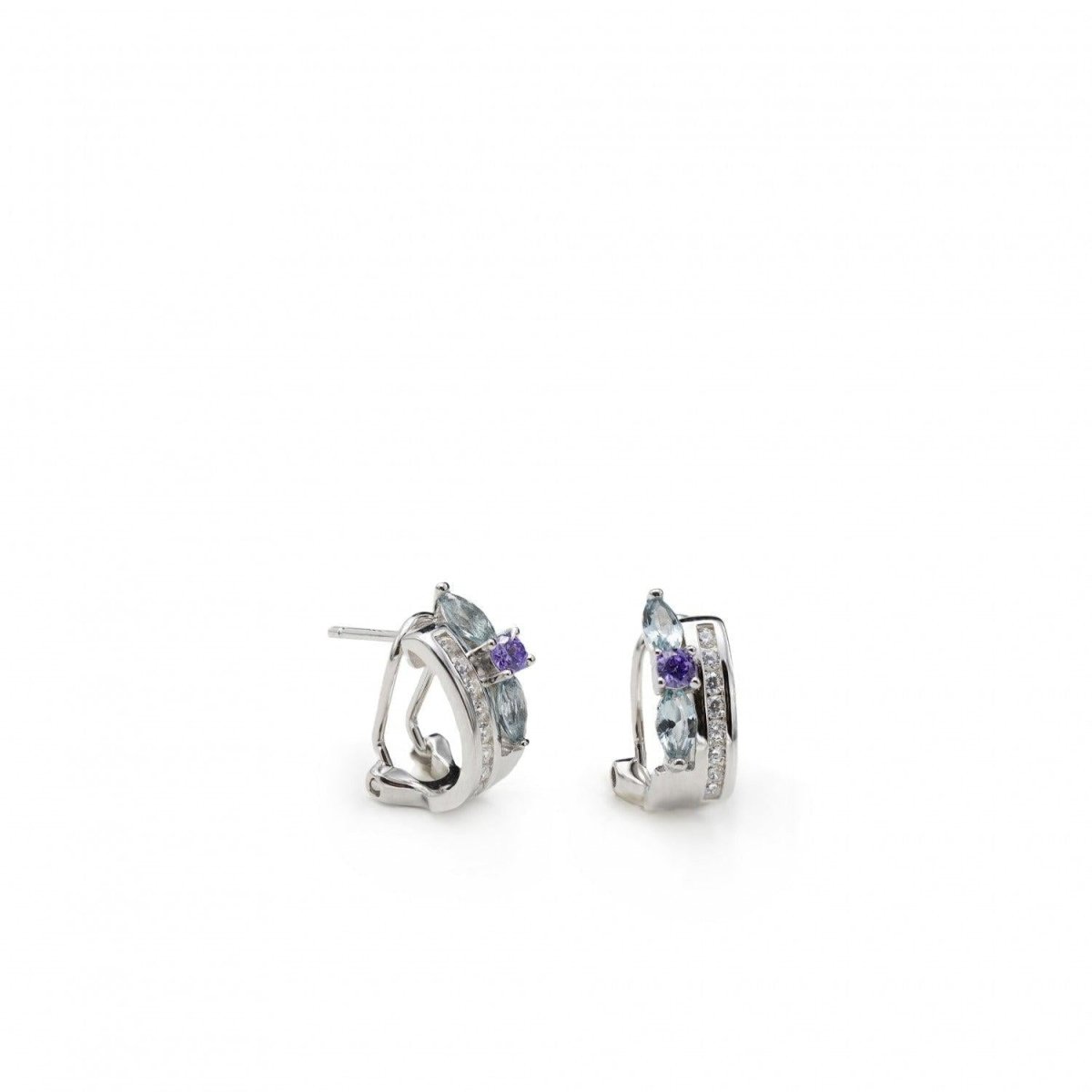 Earrings - Earrings with omega clasp design adamantine quartz and zircons