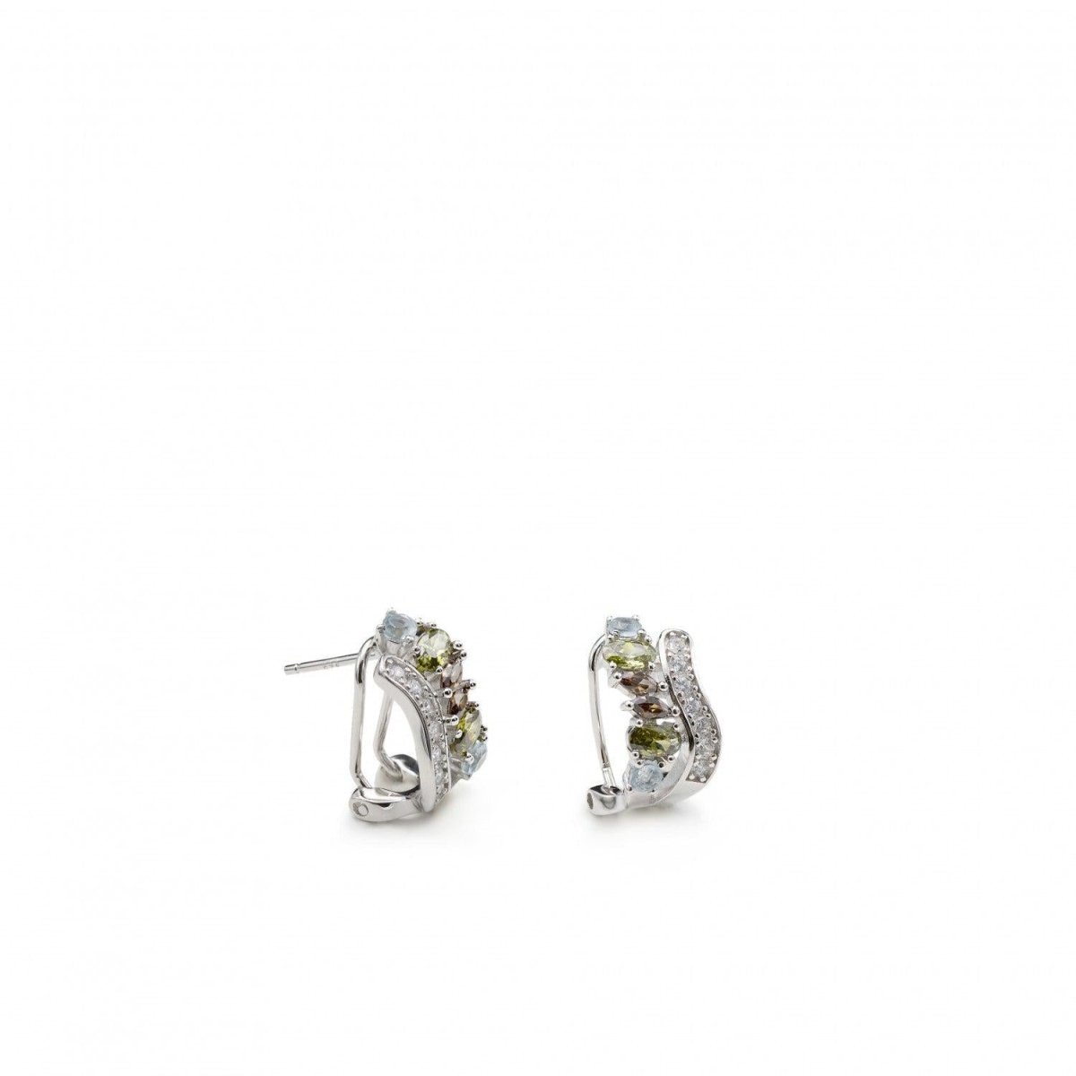 Earrings - Omega clasp earrings in silver small green cross design