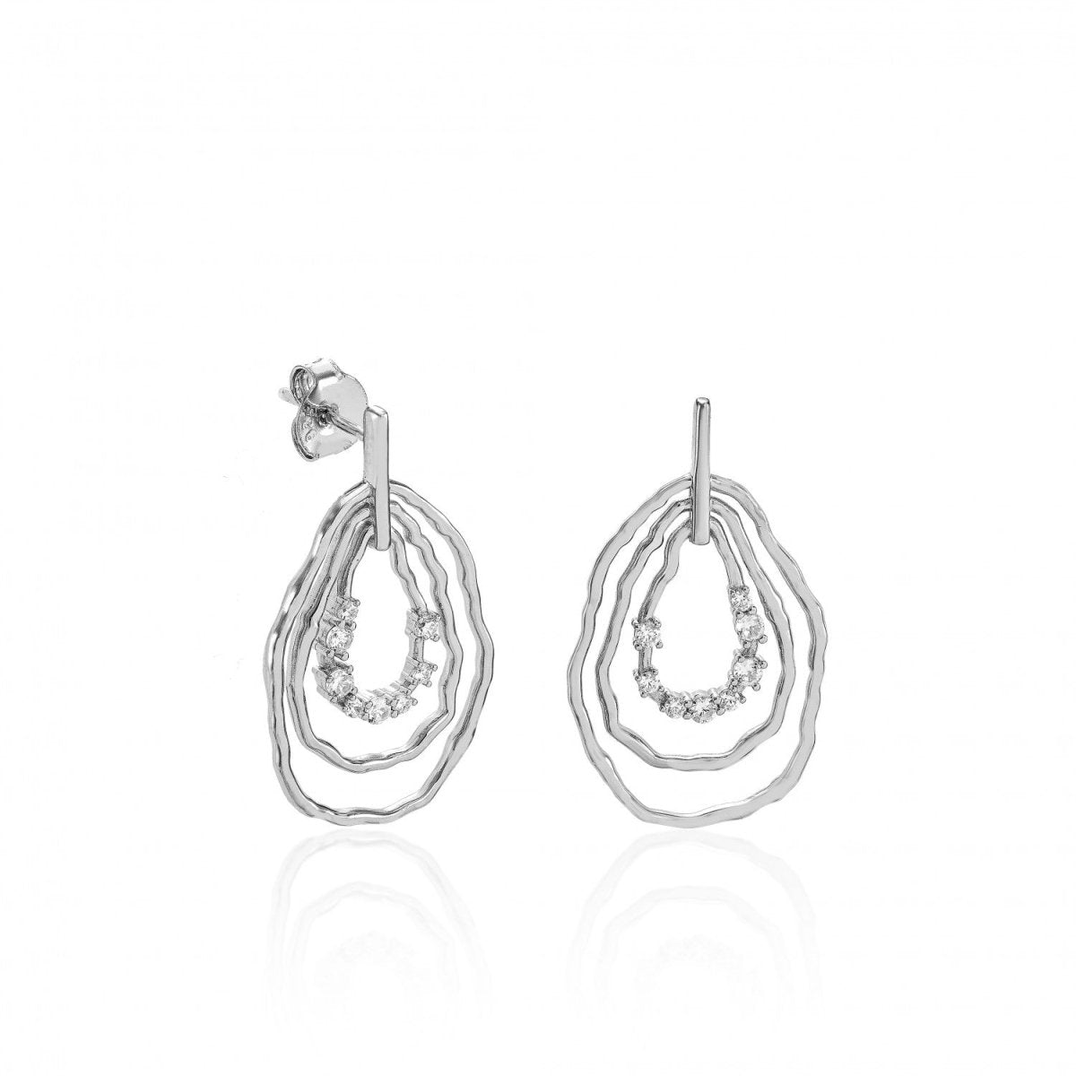 Earrings - Earrings with oval-shaped pendants and zirconia sparkles