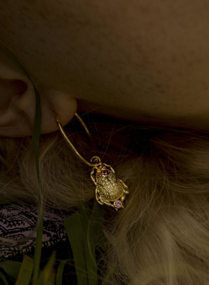 Earrings - Hoop earrings with beetle design hoop style pendants