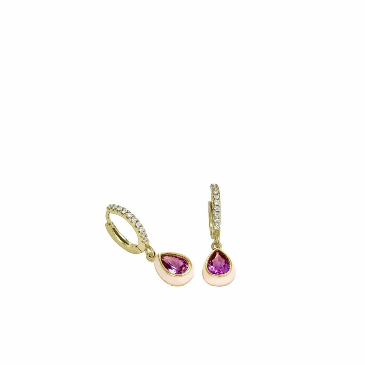 Earrings - Drop earrings with pendants with pink enamel design