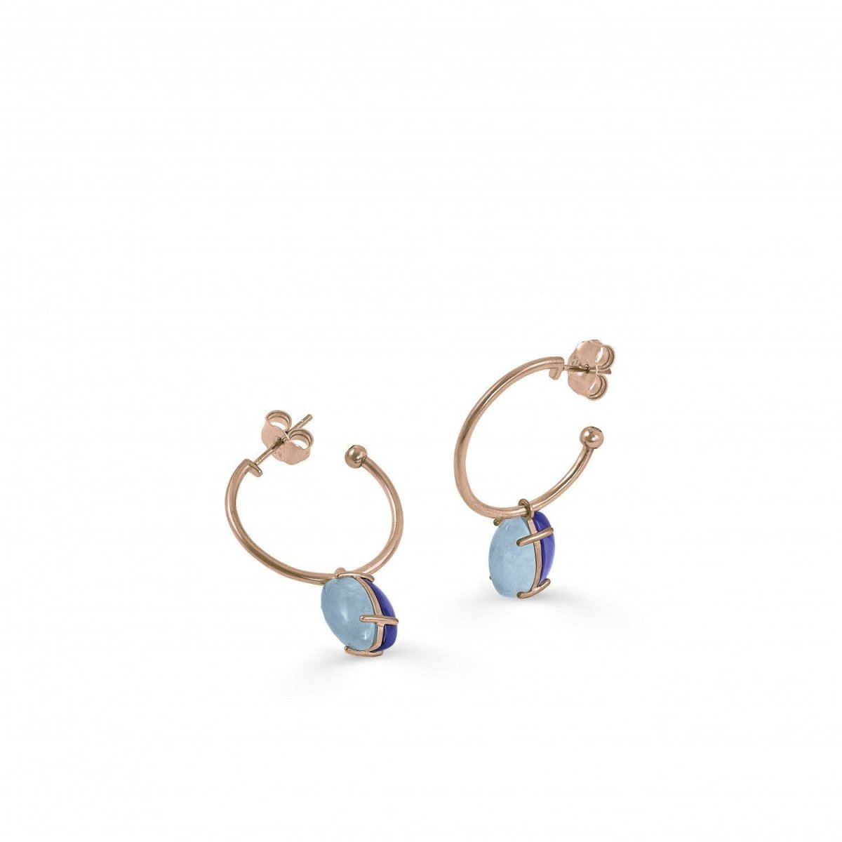 Earrings - Hoop earrings with blue adamantine quartz pendants