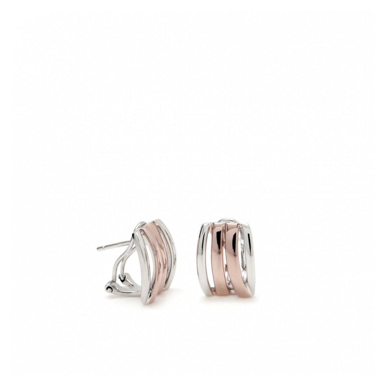 Earrings - Earrings with omega clasp design bicolor rails
