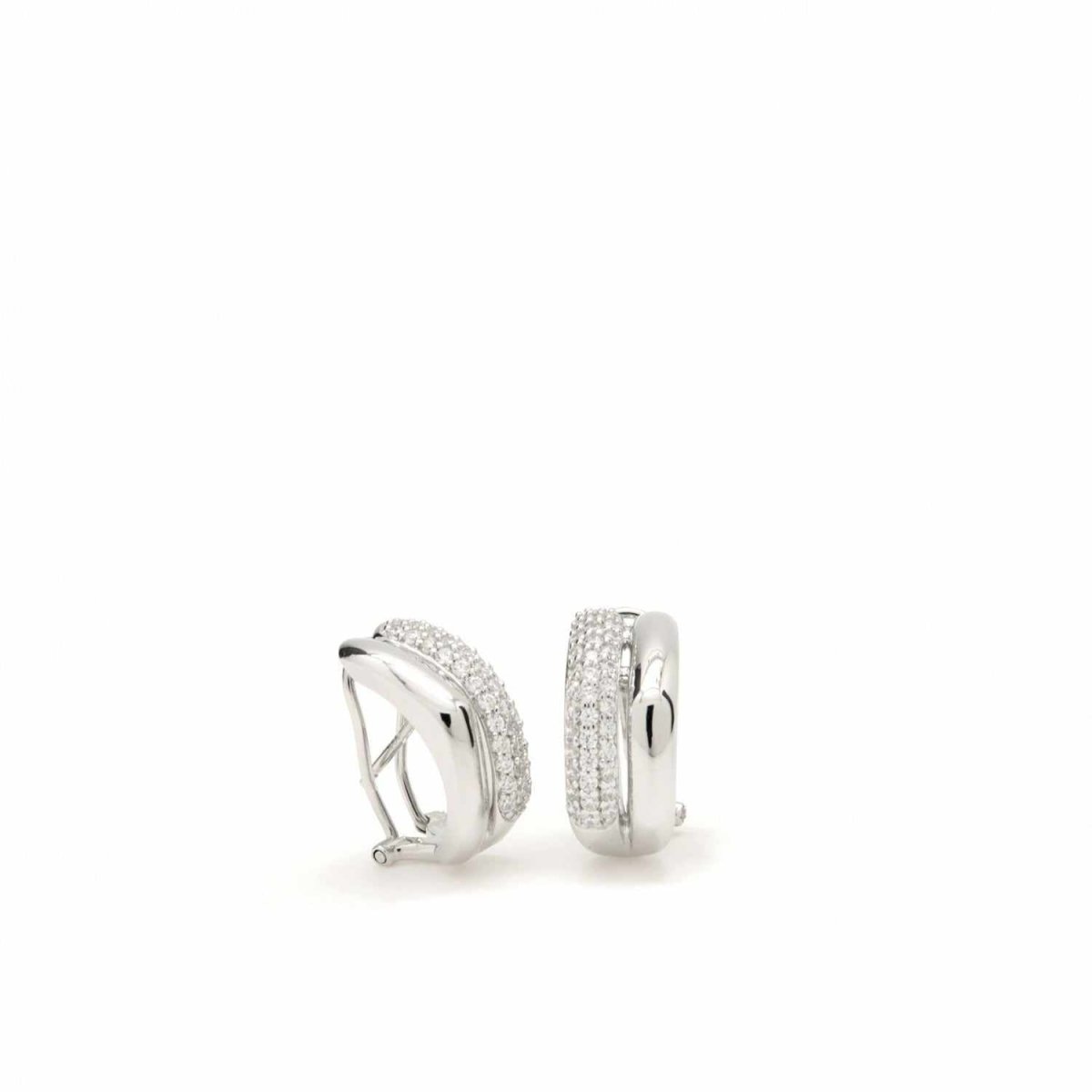 Earrings - Omega clasp earrings with zirconia two-rail design