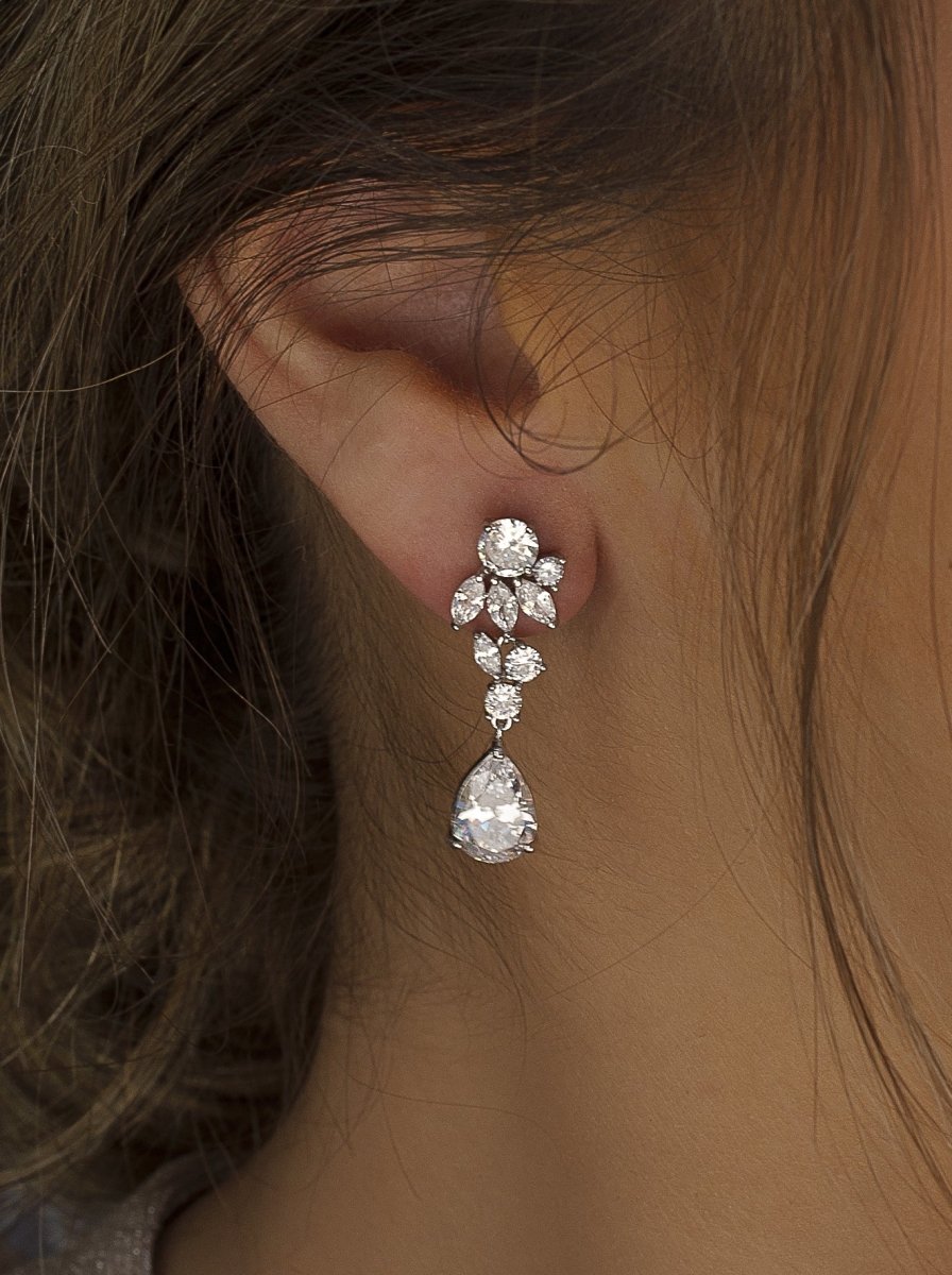 Small bridal earrings floral design with zircons - LINEARGENT