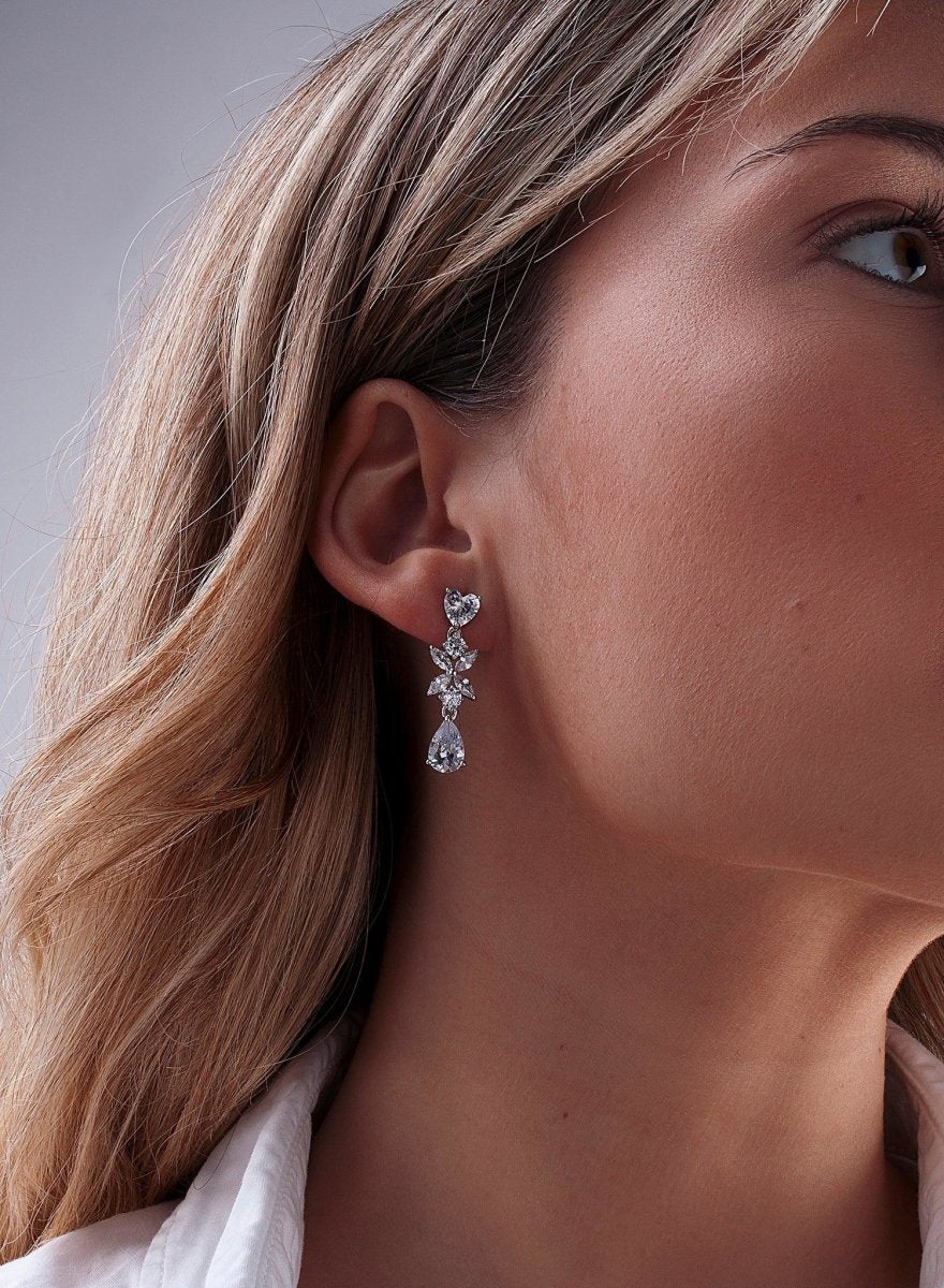 Earrings - Bridal earrings floral design with adamantine quartzes