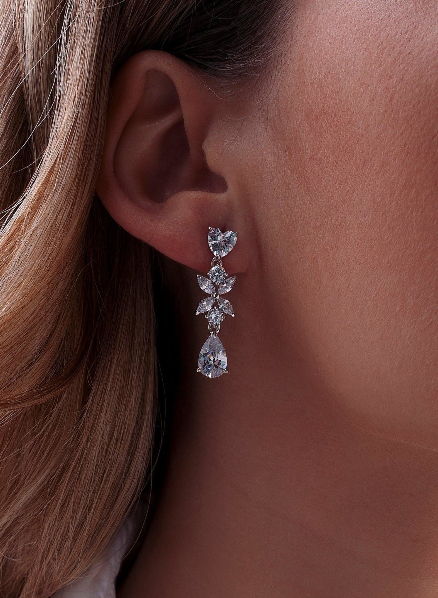 Earrings - Bridal earrings floral design with adamantine quartzes