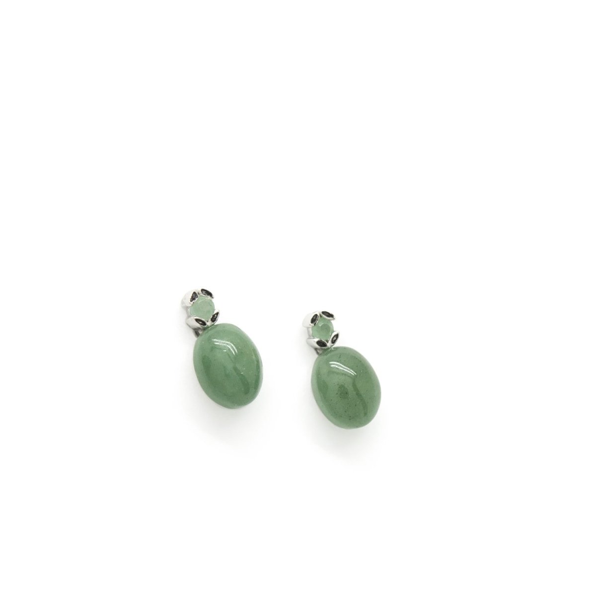 Silver natural stone earrings with aventurine bubble - LINEARGENT