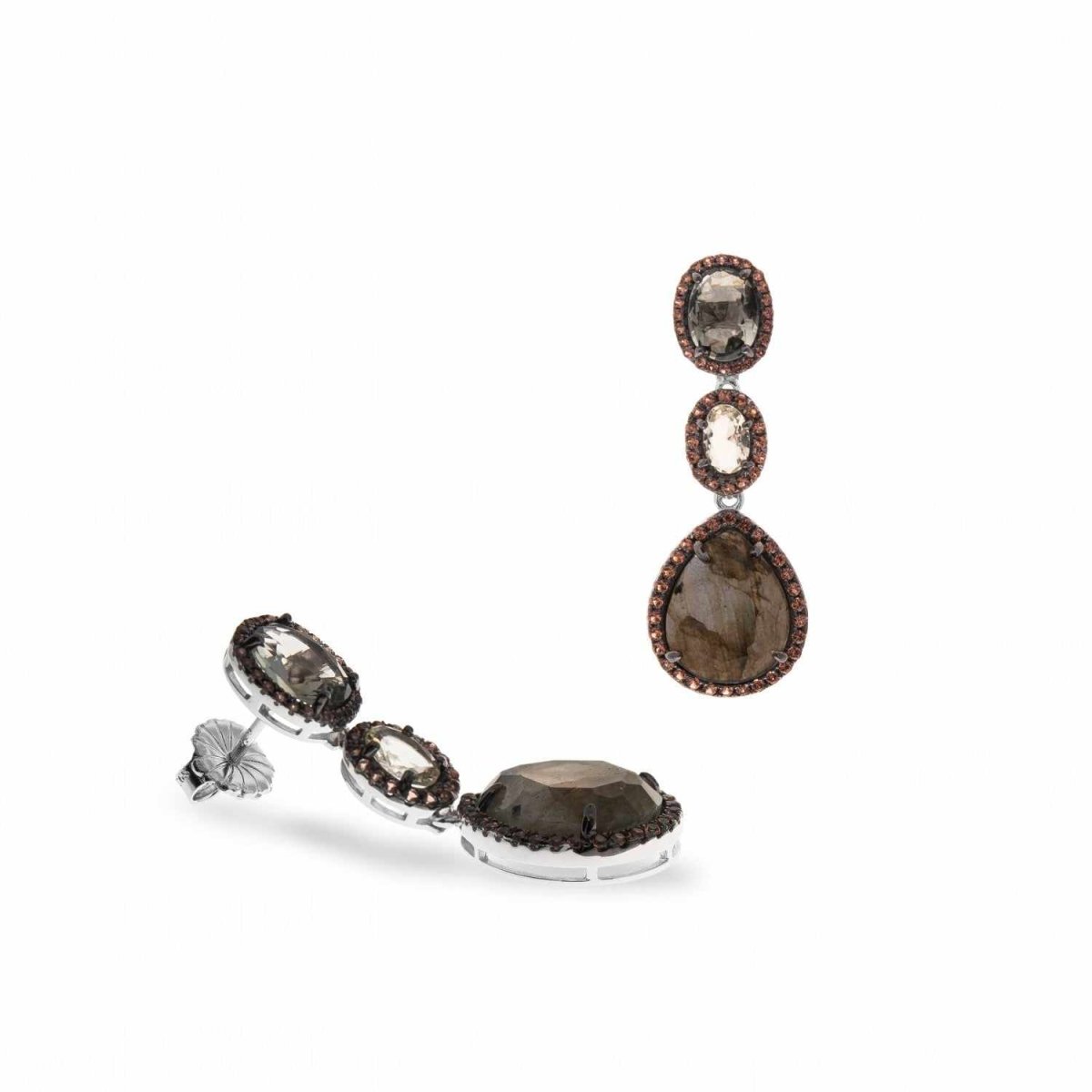 Earrings - Natural stone earrings silver triple design