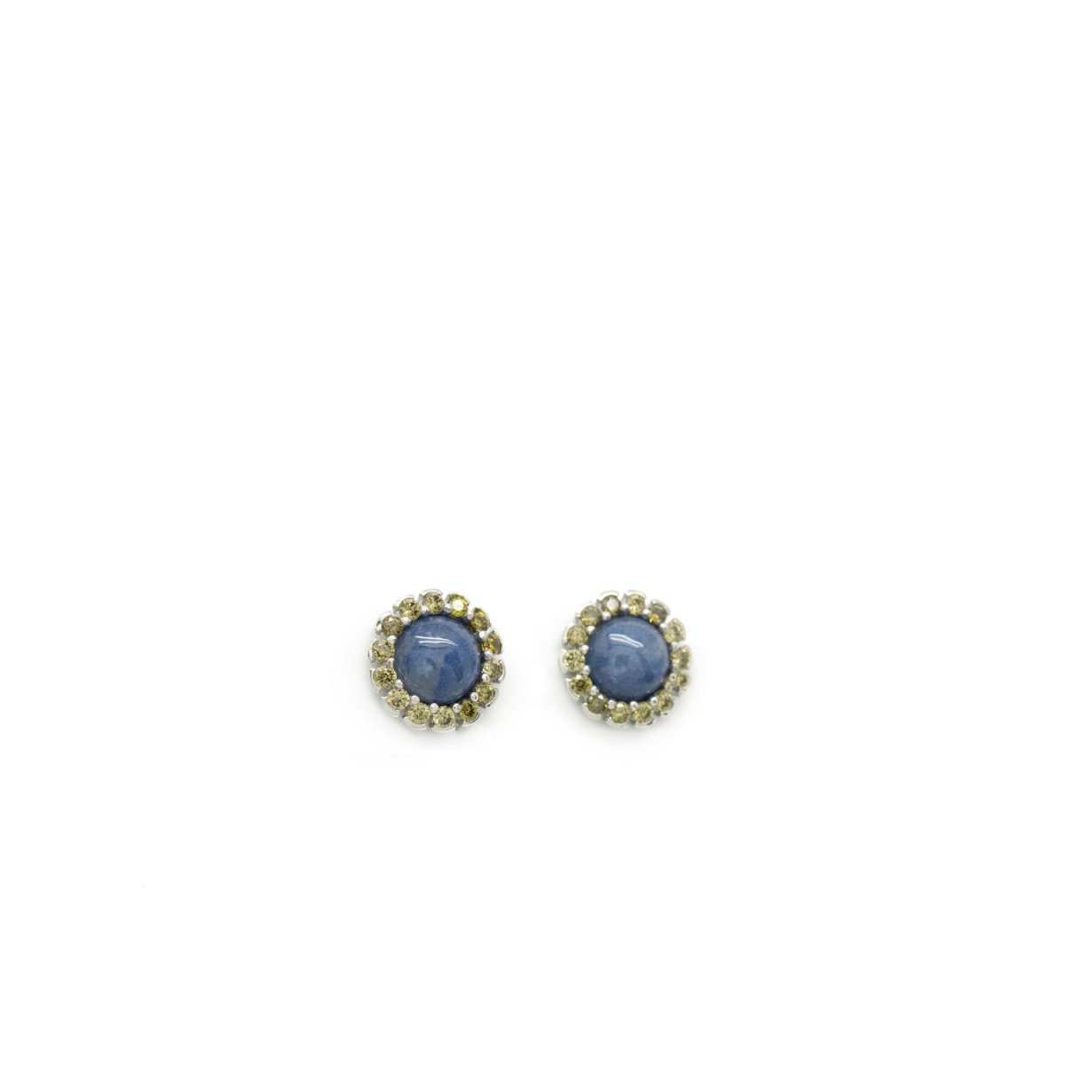 Natural stone earrings flower design sapphire tone - LINEARGENT