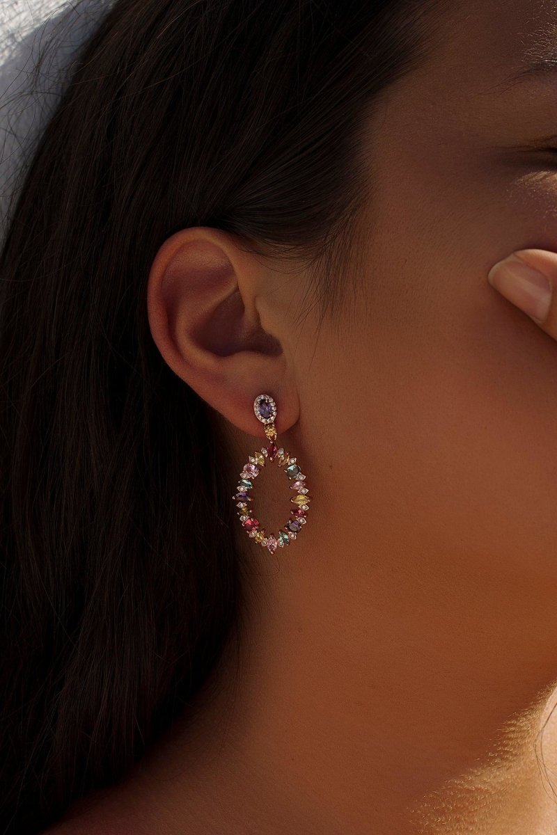 Earrings - Hoop earrings with colored stones oval design