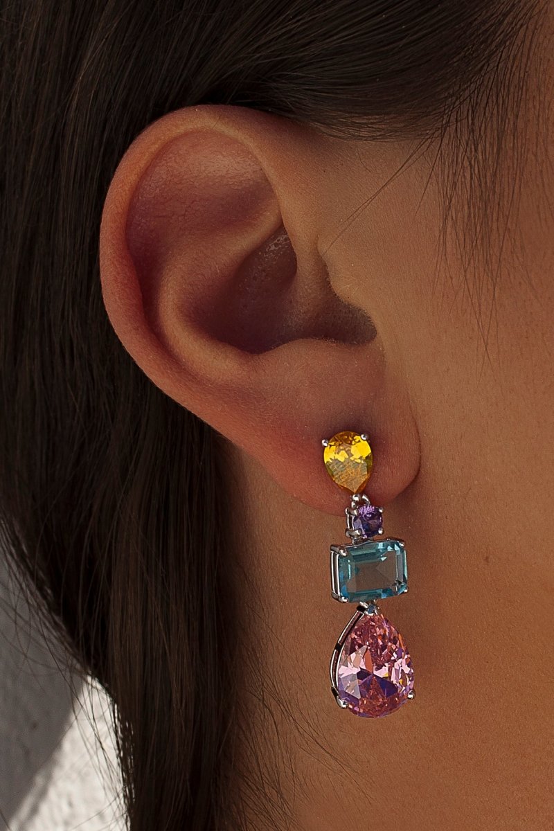 Earrings - colored stones pendant earrings with gems design