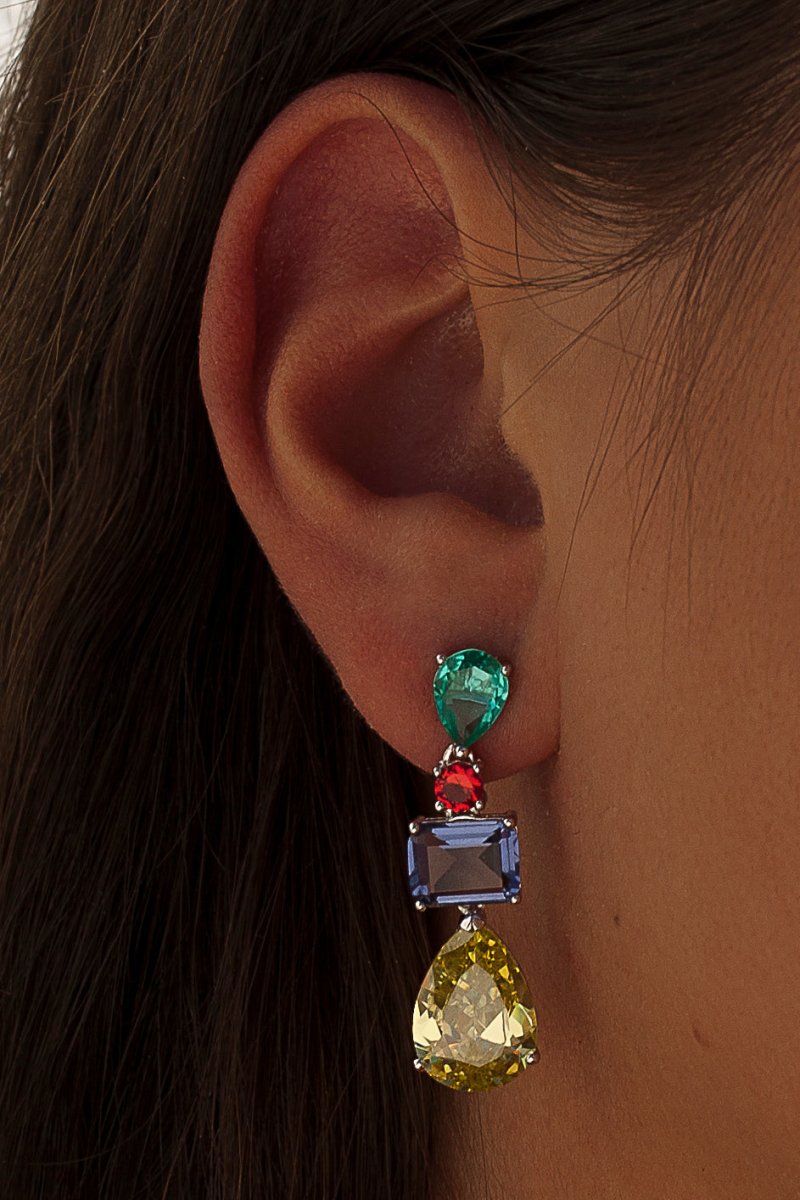 Earrings - Earrings with colored stones pendant design in different sizes