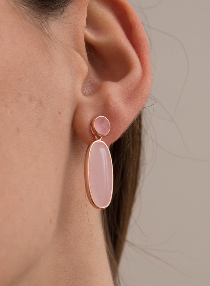Pendiente · Pendientes de piedras de colores plata diseño largo ovalado en rosa