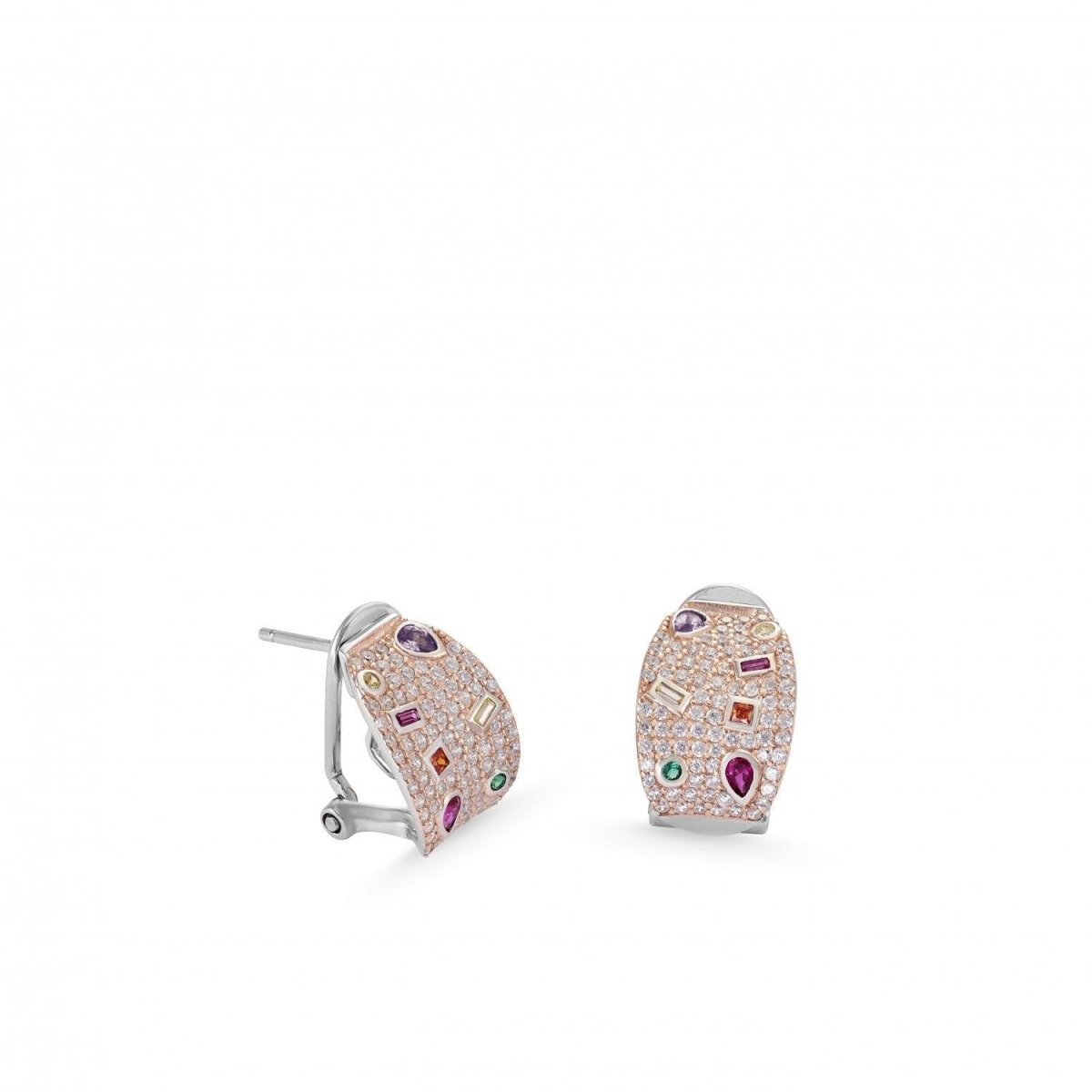 Earrings - Earrings with omega clasp design set with zirconia and gemstones