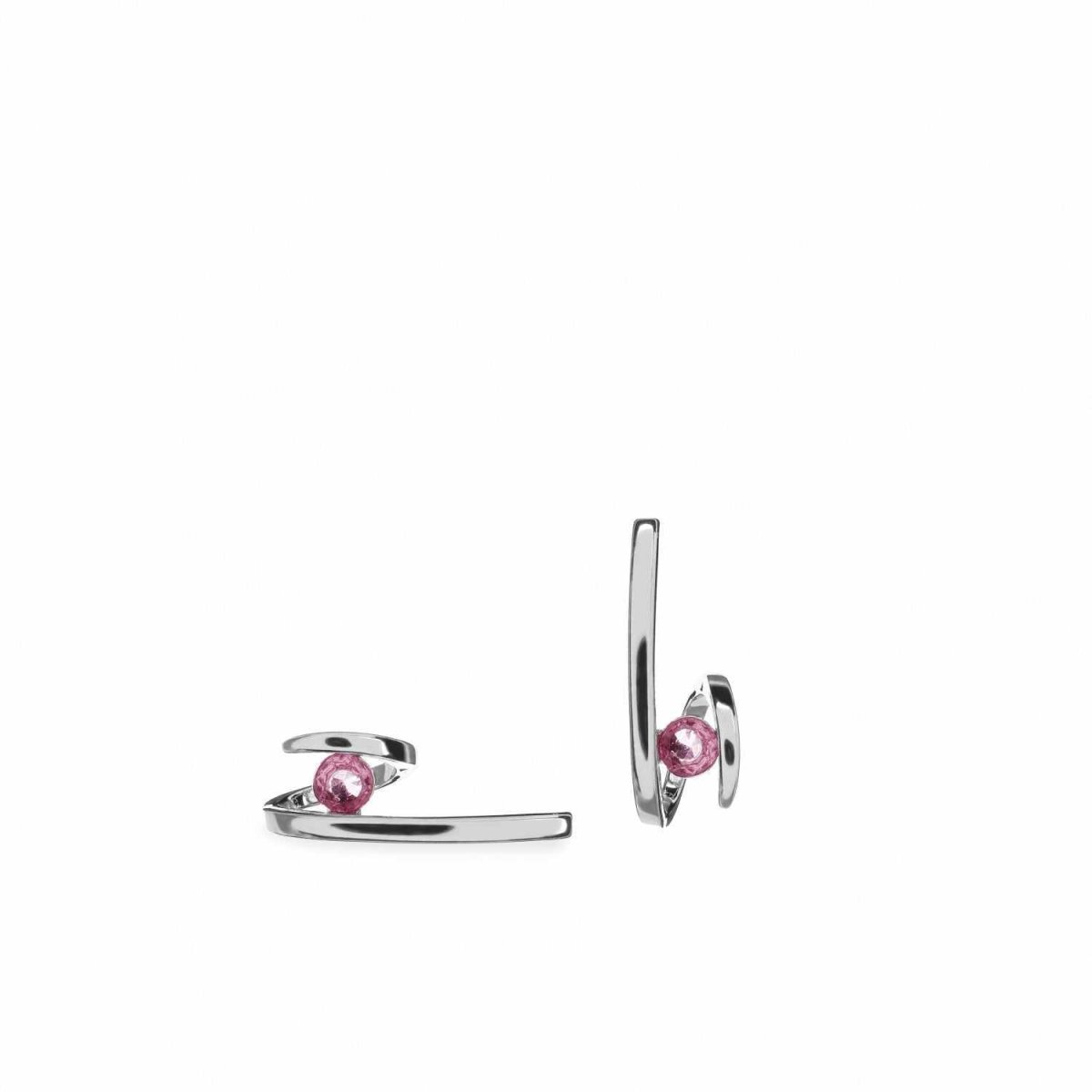 Earrings - Original earrings with pink gemstone zigzag design