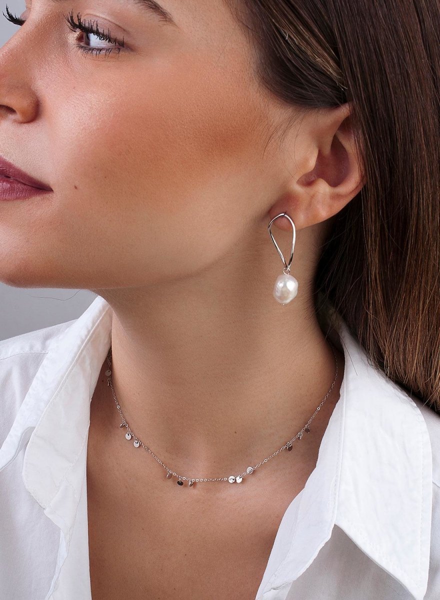 Pendiente · Pendientes largos perlas diseño irregular ovalado