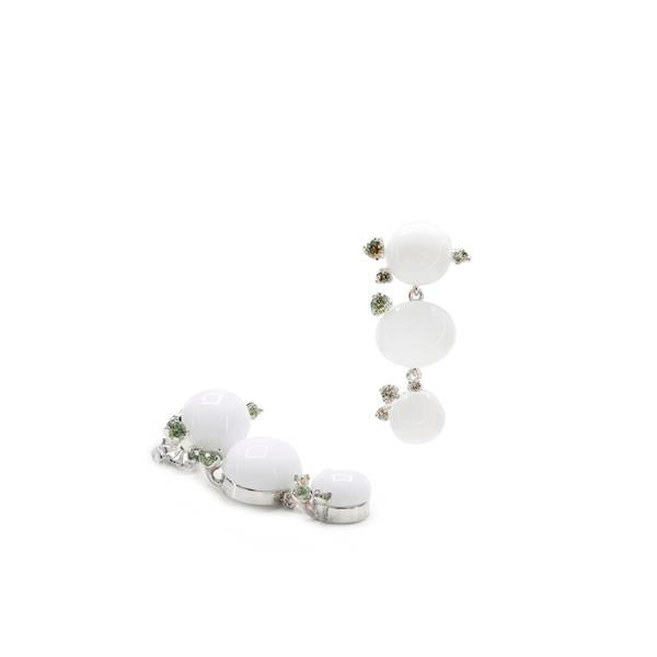 Long earrings triple bubble design in white tone - LINEARGENT