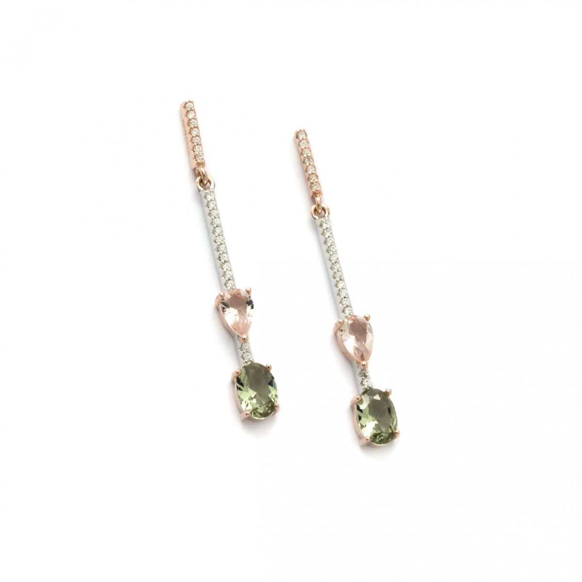 Earrings - Long fine silver earrings in pink mobile design