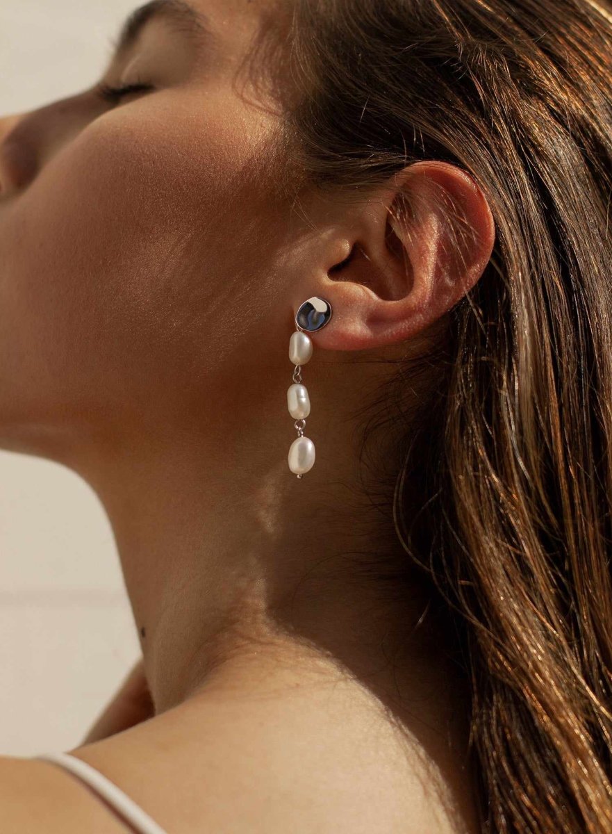 Earrings - Long earrings pearls irregular liquid design