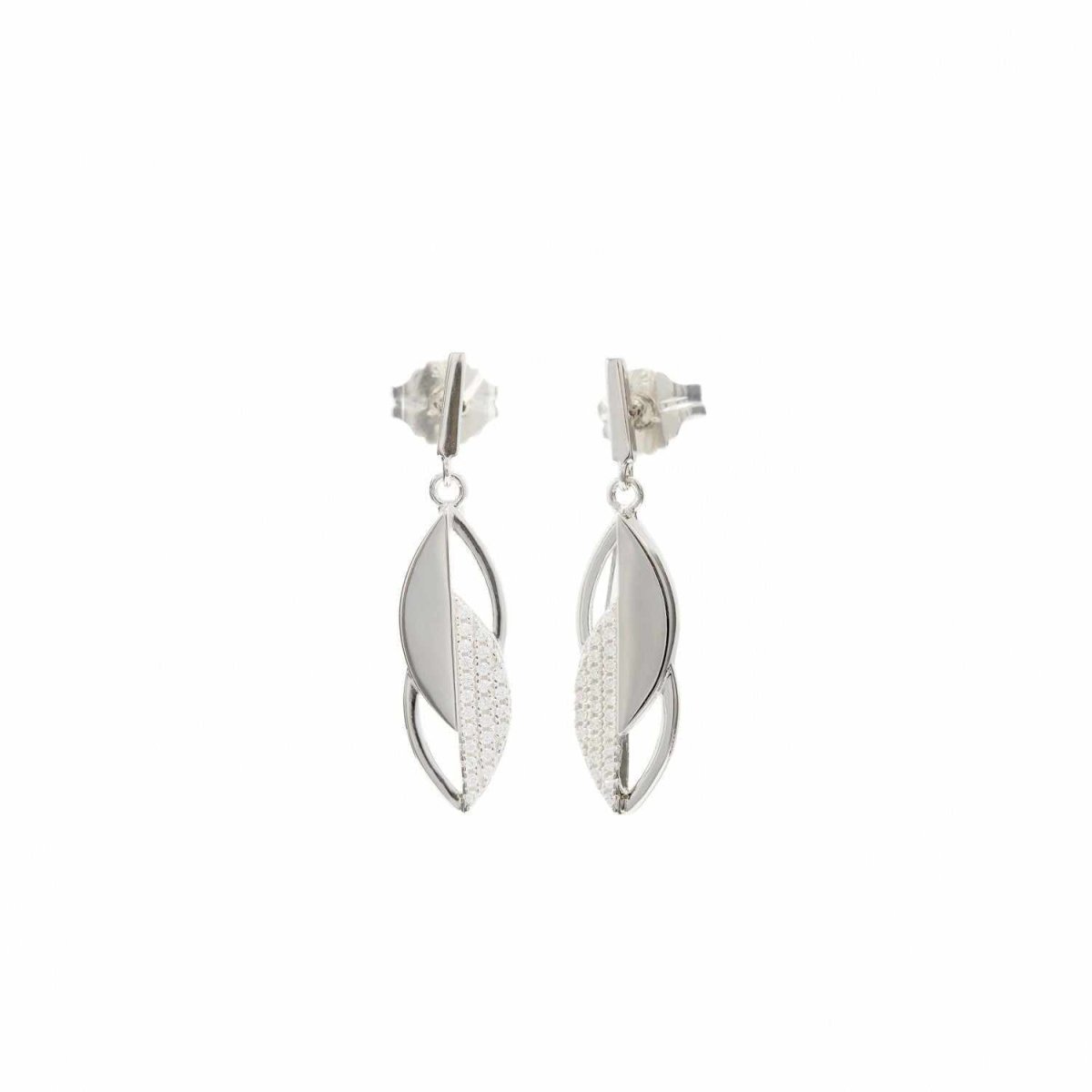 Earrings - Original earrings with geometric leaf design with zirconia stones