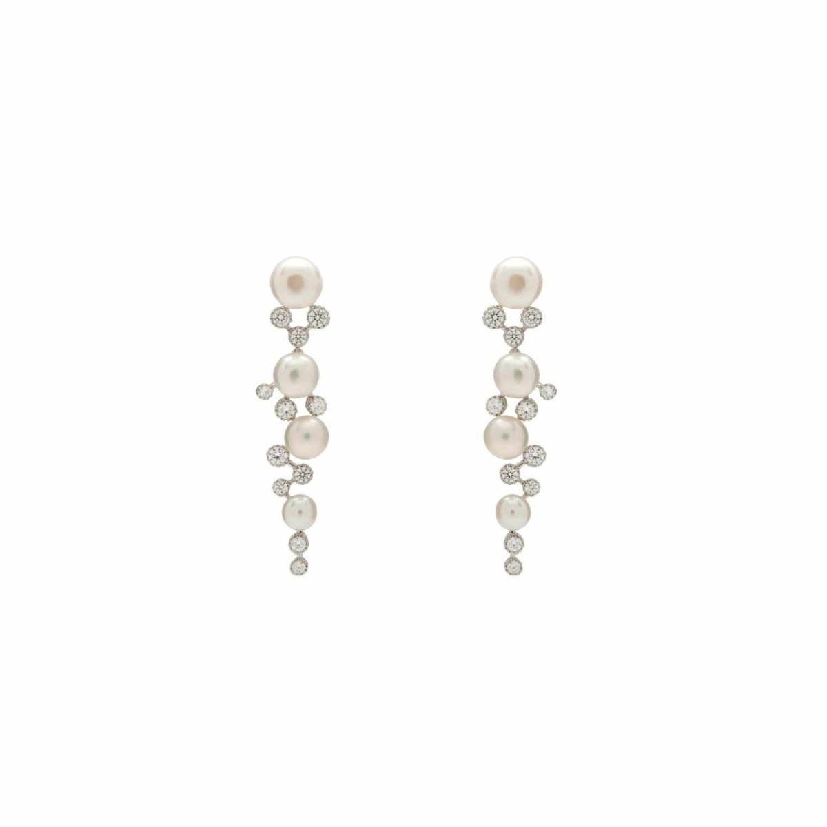 Earrings - Long earrings combined design of pearls and zircons