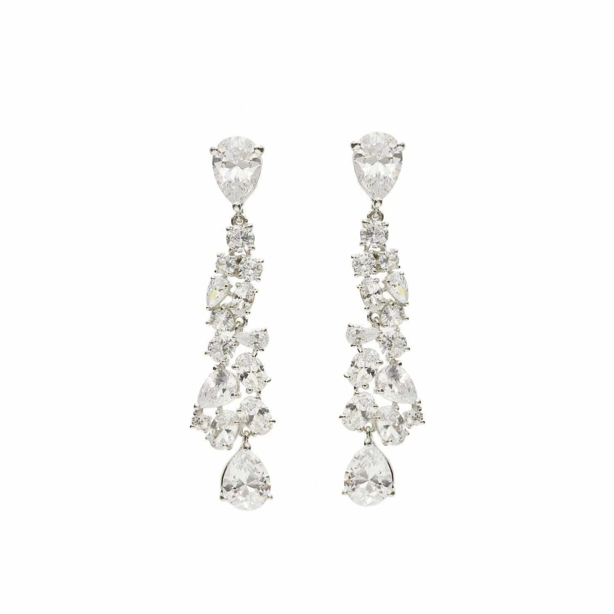 Earrings - Long brilliant bridal earrings with adamantine quartz cascade design