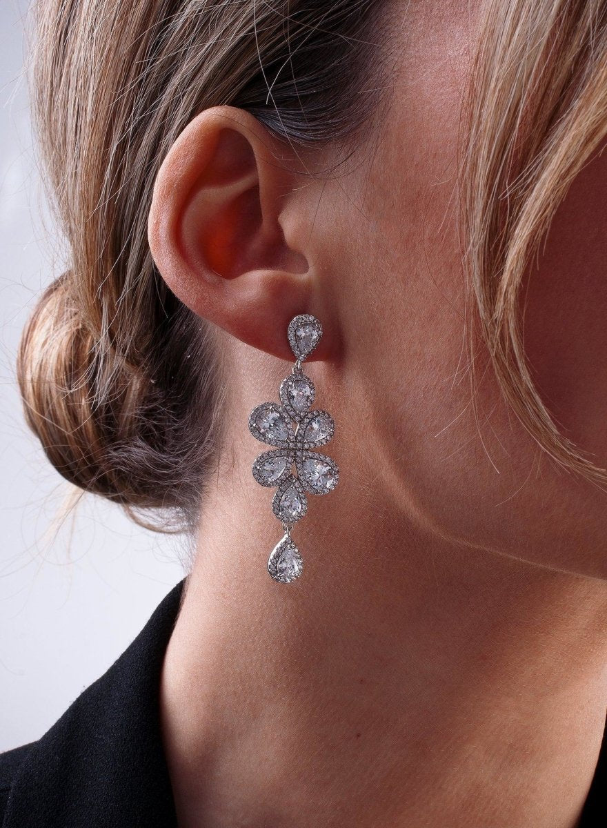 Earrings - Earrings bride silver and zirconia lampwork design nature
