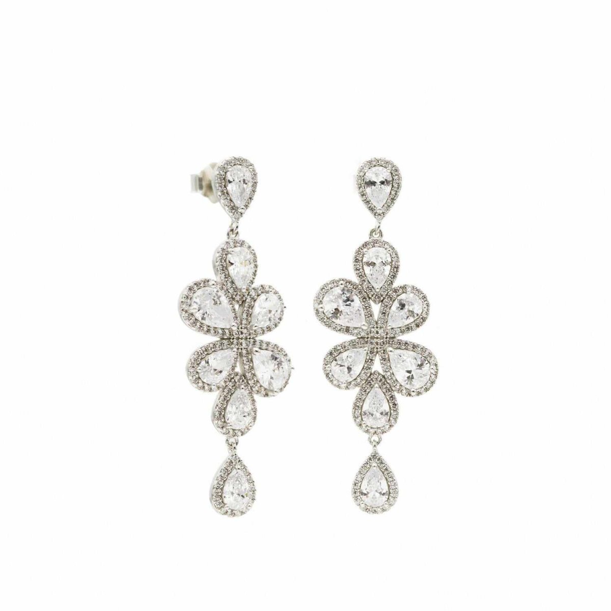 Earrings - Earrings bride silver and zirconia lampwork design nature