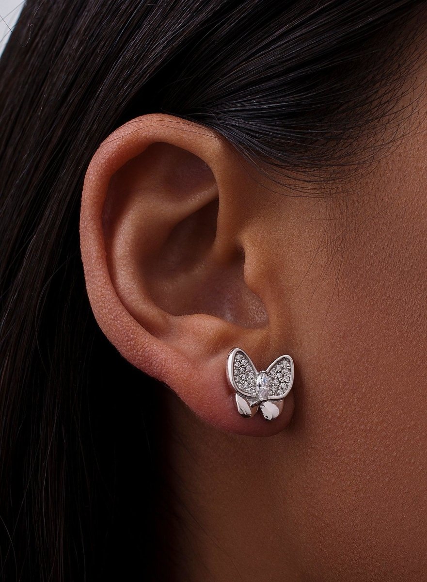Earrings - Small shiny silver earrings with butterfly motif
