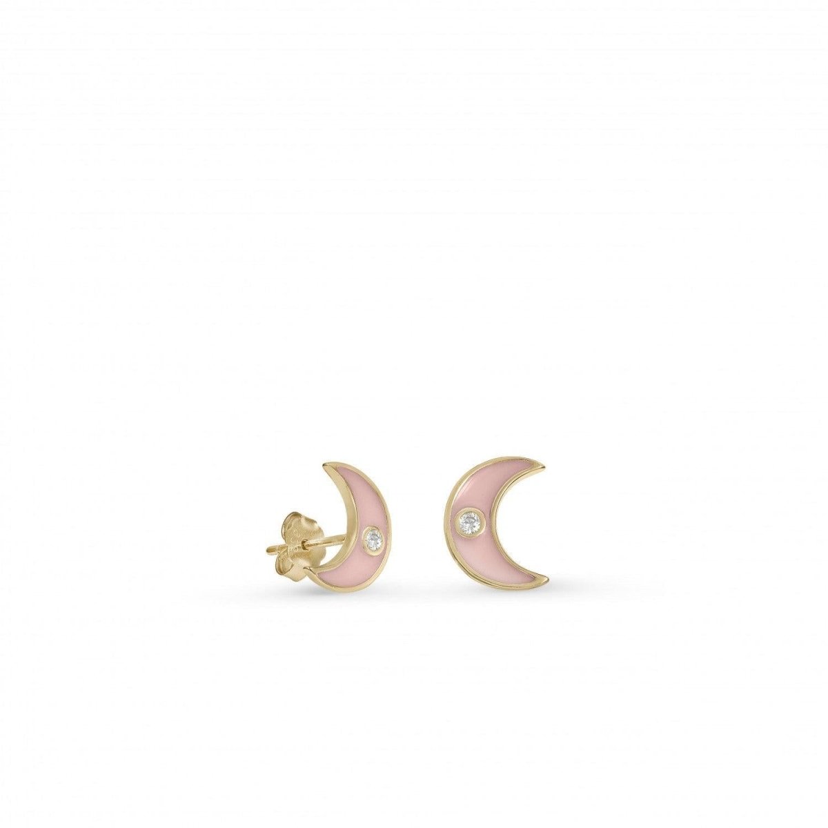 Pendiente · Pendientes pequeños en plata diseño luna esmalte rosa