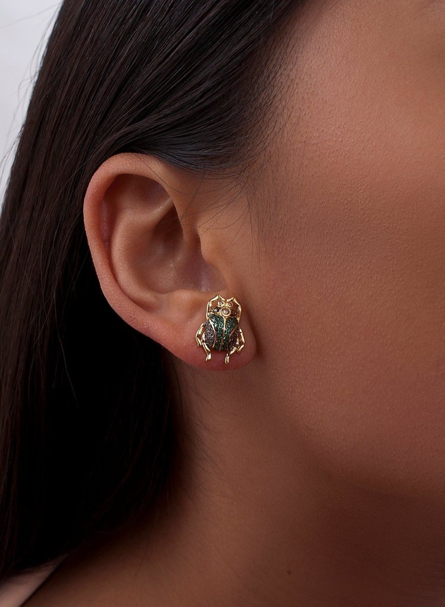 Earrings - Small earrings with beetle motif and zirconias