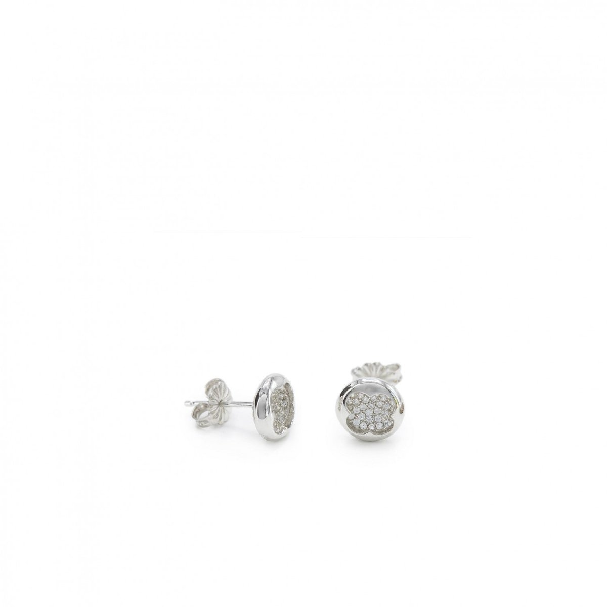 Pendiente · Pendientes pequeños plata brillantes con silueta de flor y circonitas