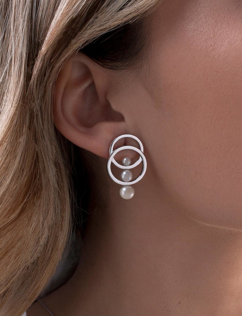Boucles d'oreilles - Boucles d'oreilles perles intercalées à double motif circulaire